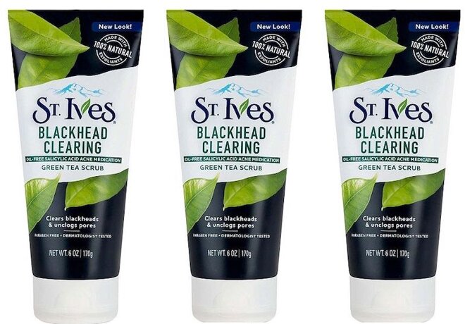 Sữa rửa mặt và tẩy tế bào chết ST.Ives BlackHead Clearing Green Tea Scrub