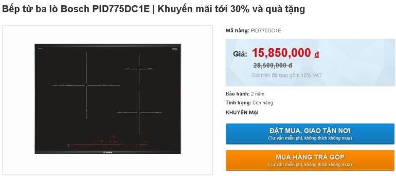 Bếp từ ba PID775DC1E giảm sốc chỉ còn 15.850.000 vnđ