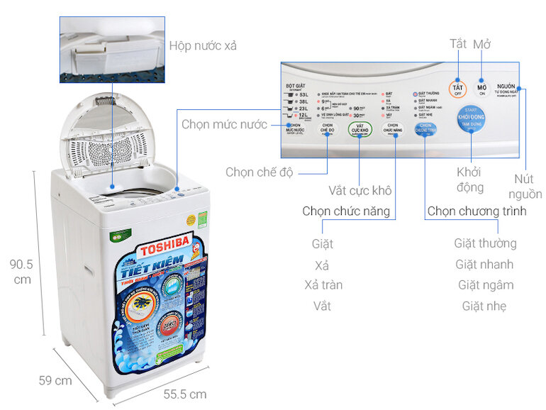 Máy giặt lồng đứng Toshiba A800SV