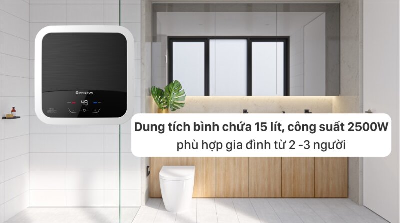 Bình nóng lạnh Ariston AN2 15LUX-D Ag+: Lọc khuẩn ion bạc, bình 15 lít cho gia đình 2-3 người!