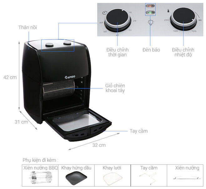 Nồi chiên không dầu 12 lít Rapido RAF-12M1