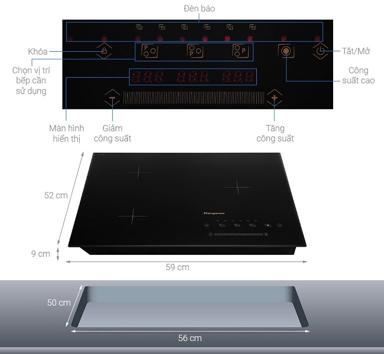 Bếp từ âm 3 vùng nấu Kangaroo KG836i