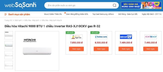 Giá điều hòa Hitachi 9000 BTU 1 chiều Inverter RAS-XJ10CKV gas R-32