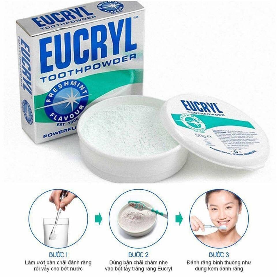 Bột tẩy trắng răng Eucryl rất dễ sử dụng (Nguồn: sendo.vn)