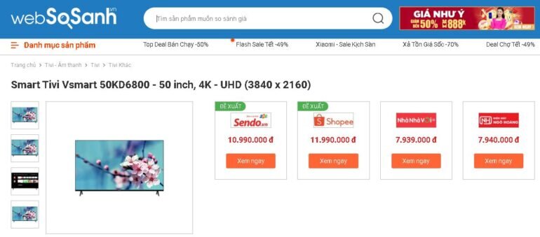 Giá tivi Vsmart 50 inch 4K 50KD6800 bao nhiêu tiền?
