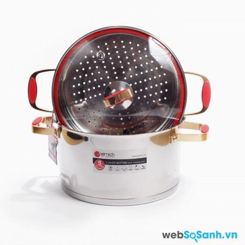 Nồi hấp Elmich 2355585 có thể được dùng như một nồi nấu bình thường nếu tháo xửng hấp phía bên trên