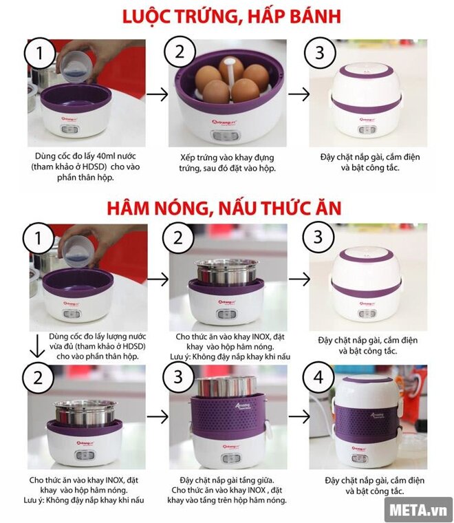 Hộp hâm nóng thực phẩm có gắn điện, muốn nóng lúc nào cũng được