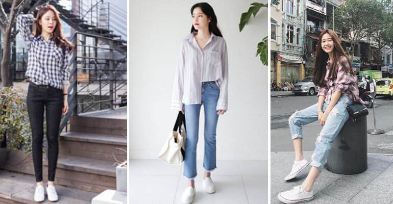 Công thức luôn đúng và không bao giờ lỗi mốt cho nàng: Áo sơ mi + jeans + sneaker