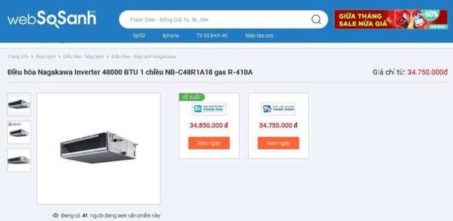 Giá điều hòa Nagakawa 48000 BTU 1 chiều NB-C48R1A18 gas R-32 bao nhiêu tiền?