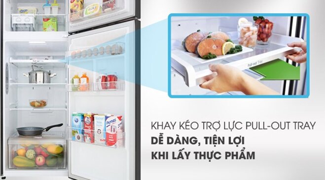 Khay kéo trợ lực là một đặc điểm khá nổi bật của tủ lạnh LG Inverter GN-M315BL 2 cánh 315 lít