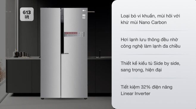 Tủ lạnh LG GR-B247JDS có dung tích lớn, thiết kế hiện đại với 2 cánh cửa mở rộng