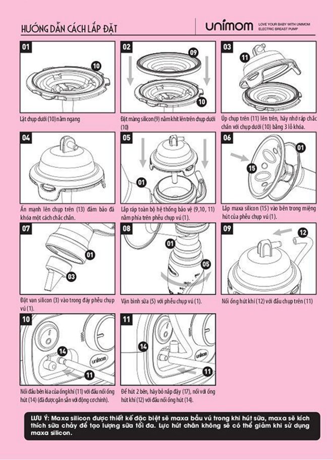 Hướng dẫn sử dụng và vệ sinh máy hút sữa điện đôi Unimom đúng cách 