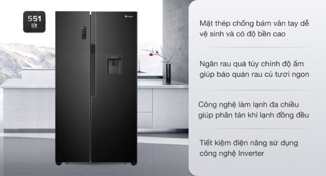 Tủ lạnh Casper Side by Side Inverter 551 lít RS-575VBW có thiết kế 2 cánh nâng tầm không gian