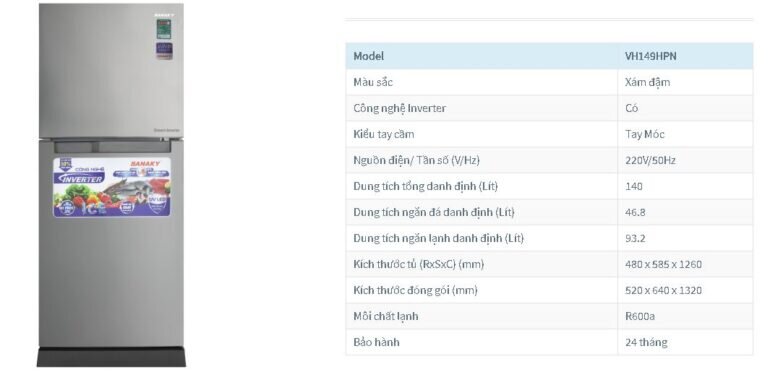 Tủ lạnh Sanaky 140l VH-148HP