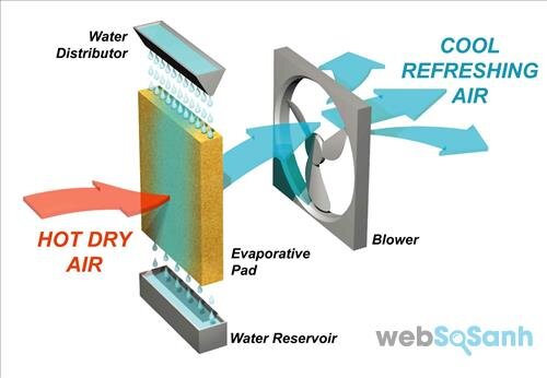 Quạt điều hòa làm mát không khí dựa vào hơi nước, trong khi điều hòa không khí làm mát không khí dựa vào gas làm lạnh