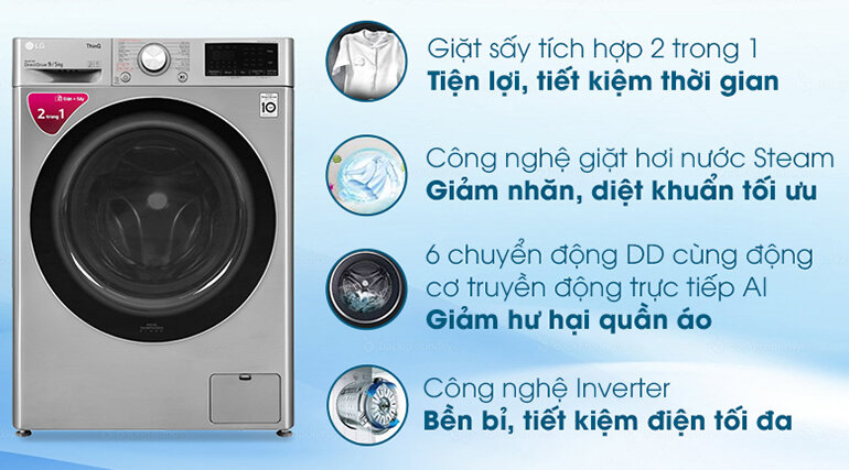 Công nghệ LG Steam™ của máy giặt sấy giúp loại bỏ 99,9% các chất gây dị ứng, ví dụ như mạt bụi có thể gây dị ứng hoặc các vấn đề về hô hấp với vết nhăn ít hơn 30%.