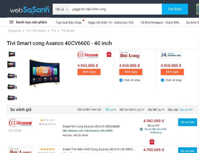 Nơi bán smart tivi Asanzo 40 inch màn hình cong 40CV6600 giá rẻ nhất