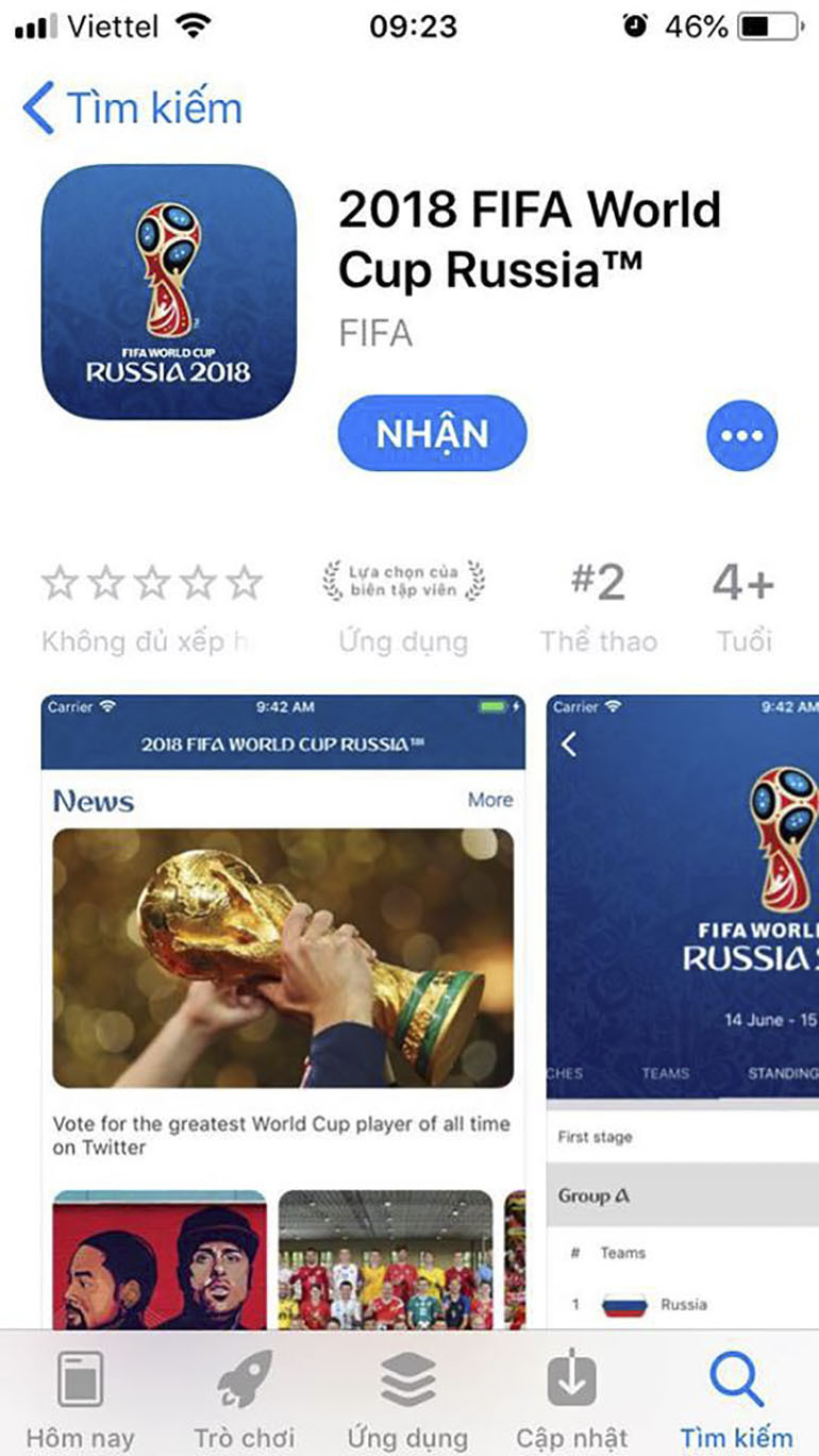 Xem World Cup 2018 trên điện thoại bằng ứng dụng FiFa World Cup 2018