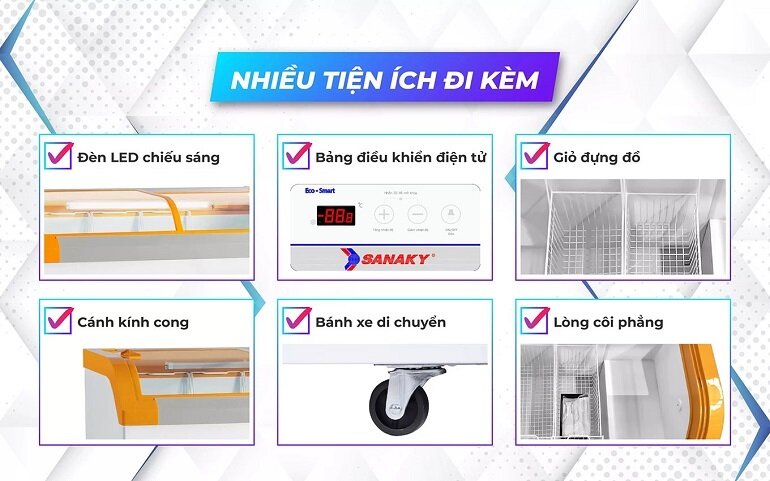 Thiết kế tủ đông Sanaky VH-899K3A Inverter 500 lít có nhiều tiện ích đi kèm