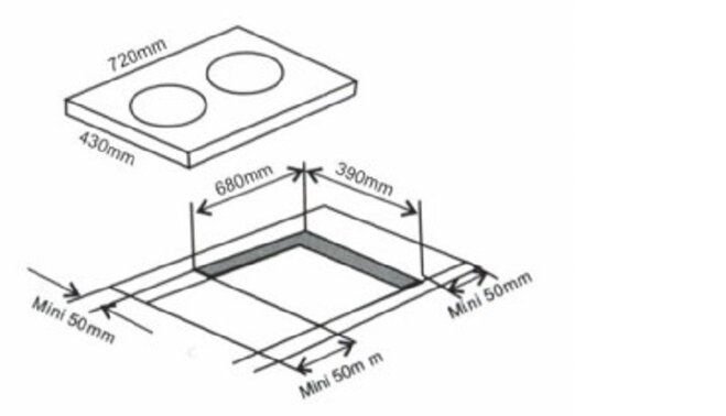 Kích thước bếp từ âm 2 vùng nấu Arber AB553