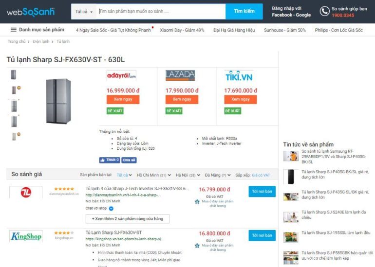 Giá tủ lạnh sharp 626 lít sj-fx630v-st bao nhiêu tiền ?