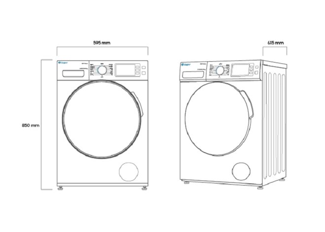 Kích thước của máy giặt Casper 9.5kg cửa ngang (WF-95I140BGB)