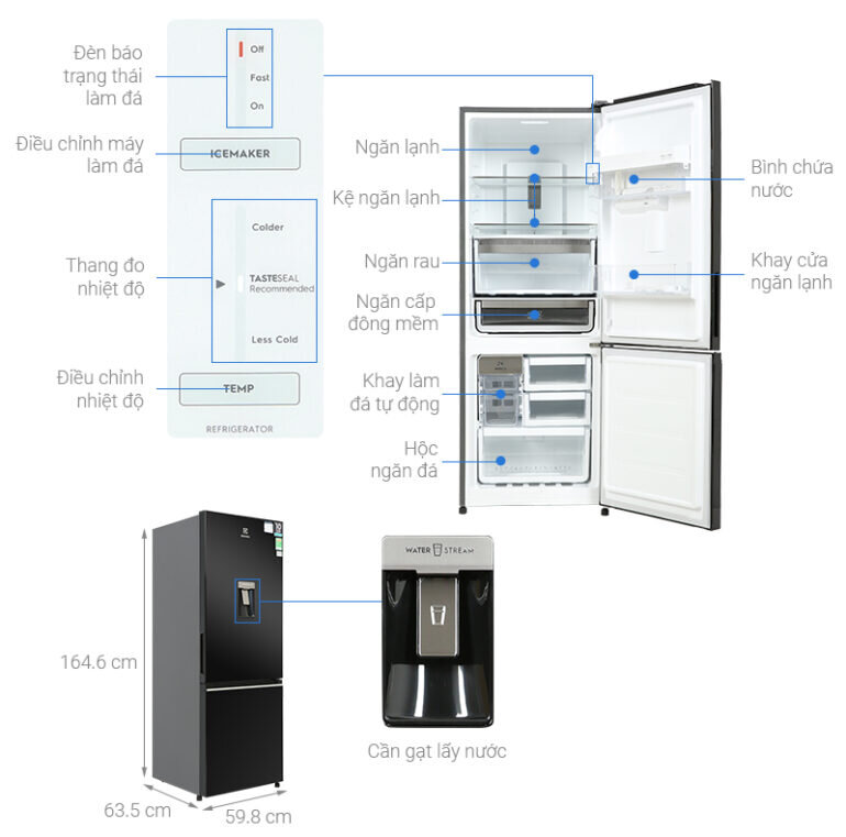 Tổng quan bảng điều khiển tủ lạnh Electrolux Inverter 308 lít EBB3462K-H 