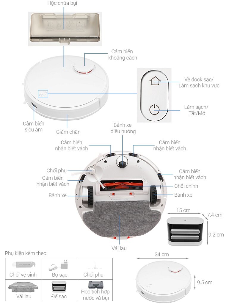 Bộ phận của robot hút bụi lau nhà Xiaomi Vacuum Mop P SKV4110GL
