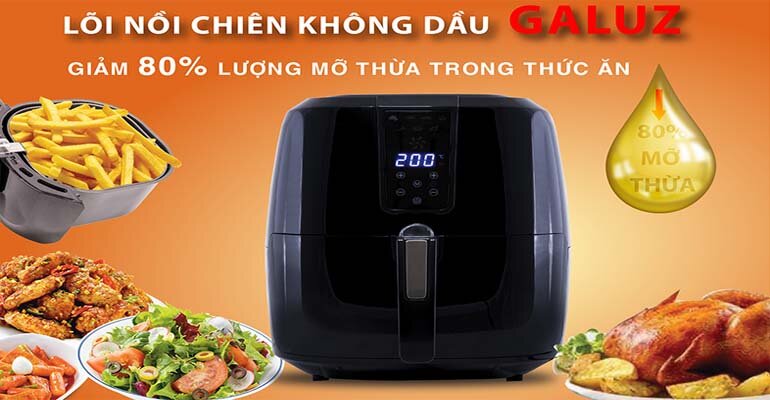 Nồi chiên Galuz được làm từ chất liệu inox tráng men chống dính cao cấp nồi chiên không dầu Galuz