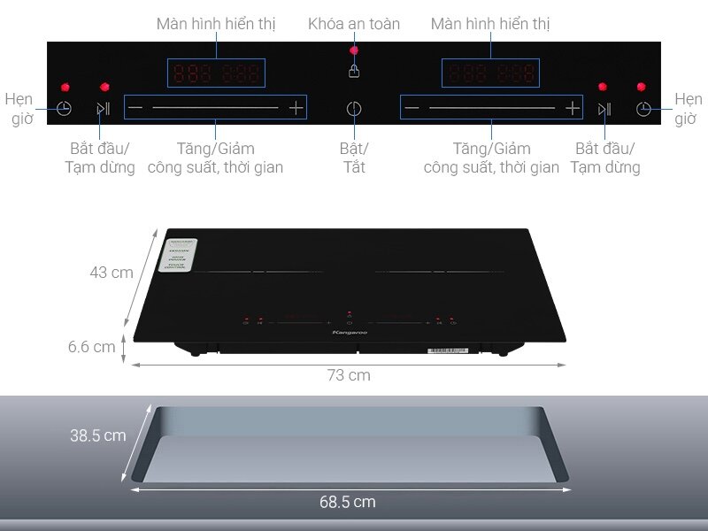 Bếp từ Kangaroo KGIC38D1C thiết kế thanh lịch, tính năng hiện đại