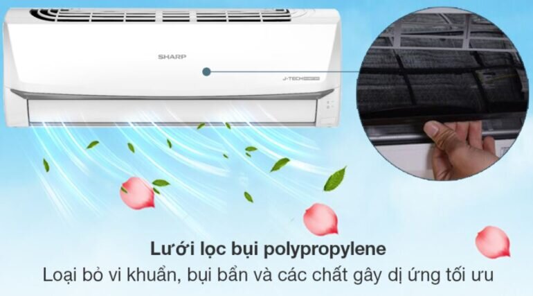 Điều hòa Sharp AH-X13ZEW 1 chiều có lưới bụi polypropylene lọc sạch không khí