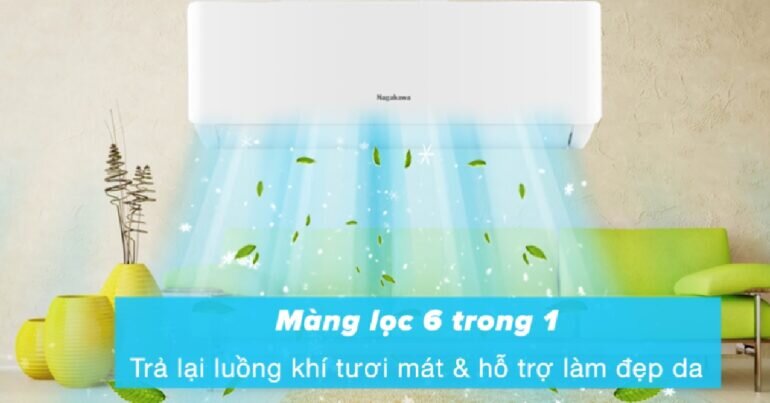 Màng lọc khí 6 trong 1 trang bị trên điều hòa Nagakawa