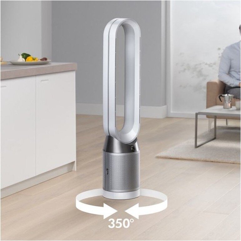 Máy lọc không khí Dyson TP04 có hệ thống lọc 360 độ sử dụng than hoạt tính để loại bỏ khí và mùi hôi.