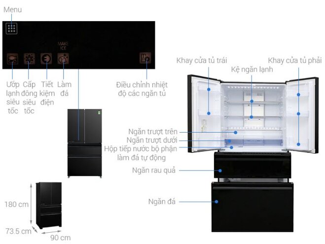 Tủ lạnh 4 cánh Mitsubishi Electric MR-LX68EM-GBK-V - 564L - Giá tham khảo khoảng 34.500.000 VNĐ