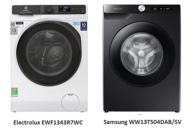 So sánh hiệu năng máy giặt Electrolux Inverter 13kg EWF1343R7WC với Samsung WW13T504DAB/SV chi tiết
