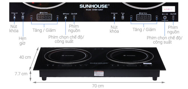 Bếp đôi 2 vùng nấu Sunhouse SHB9102MT