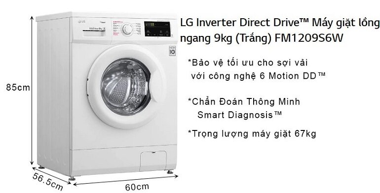 Máy giặt lồng ngang LG Inverter 9Kg FM1209S6W