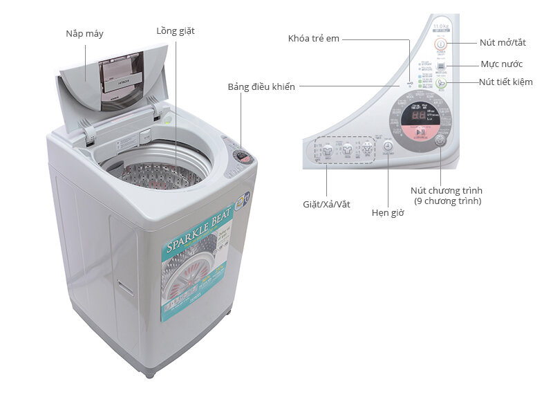 Máy giặt Hitachi có lồng giặt được làm từ chất liệu thép không gỉ