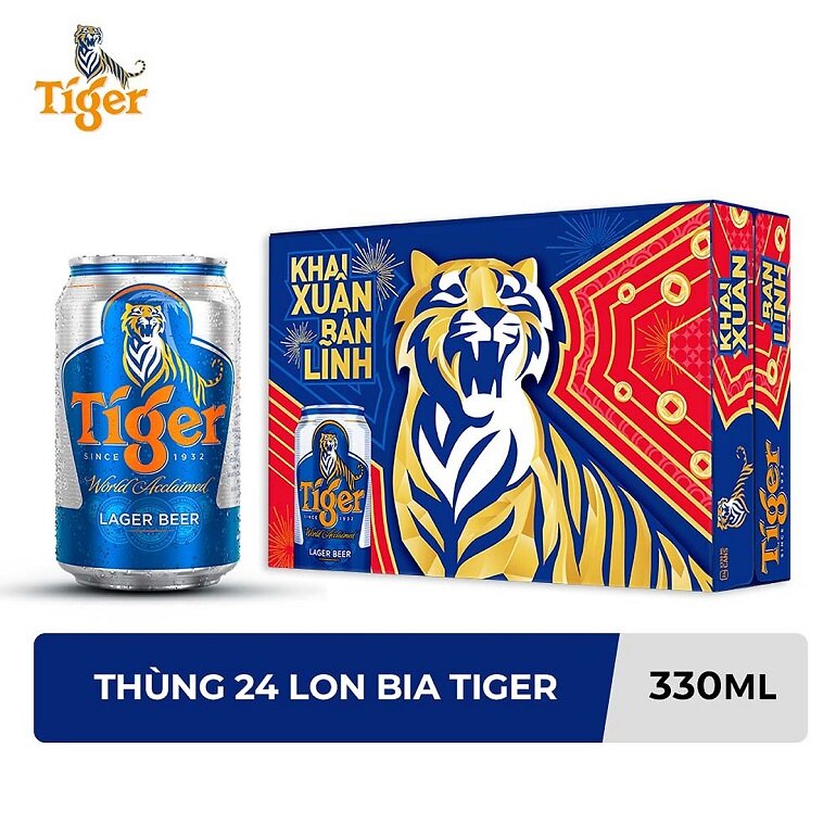 Thùng bia Tiger Lager 24 lon 330ml - Phiên bản Tết 2023