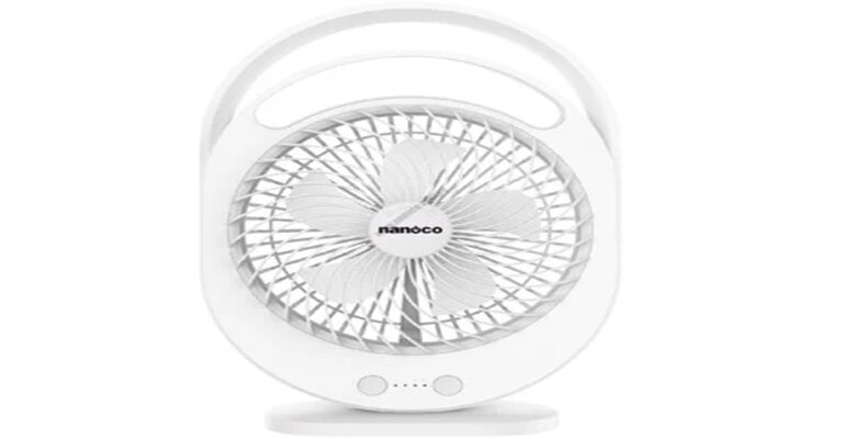 Nanoco NRF6310W có trong lượng chỉ khoảng 1kg có thể mang theo bên mình một lúc một nơi quạt tích điện Nanoco NRF6310W