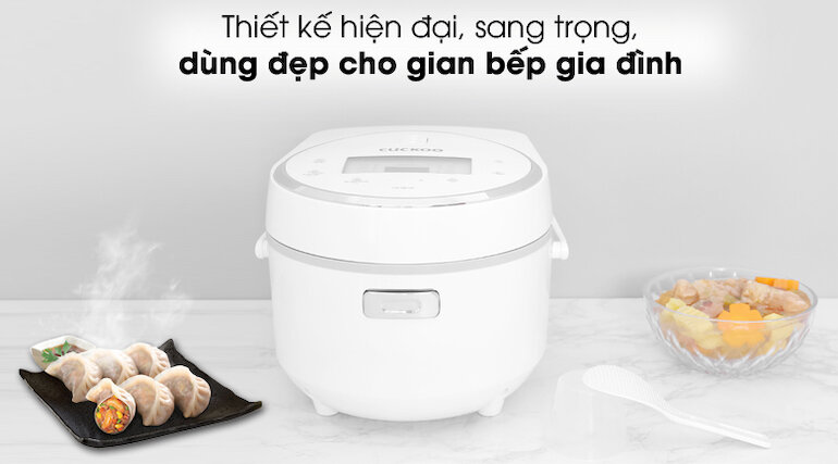 Nồi cơm điện tử Cuckoo CR-0810F có lớp vỏ màu trắng vô cùng tinh tế và sang trọng.