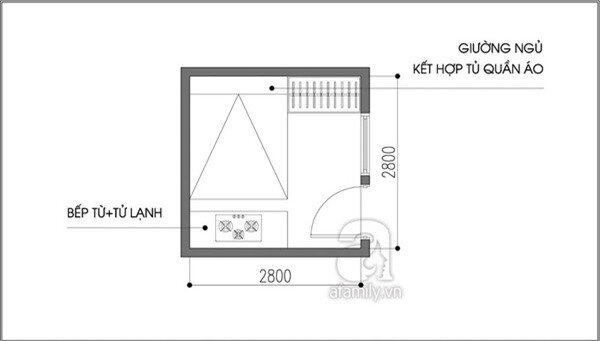 Tư vấn bố trí nội thất cho căn phòng 7,8m² có cả giường và bếp 2