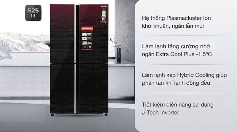 Tủ lạnh 4 cánh Sharp SJ-FXP600VG-MR