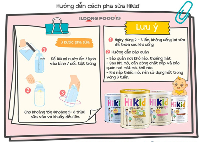 Hướng dẫn cách pha sữa Hikid chuẩn từ nhà sản xuất