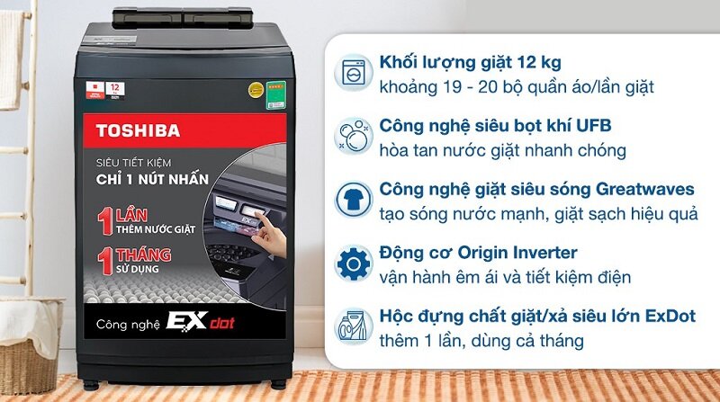 Loạt máy giặt Toshiba Inverter 12 kg chất lượng tốt, giá chỉ 5 triệu đồng