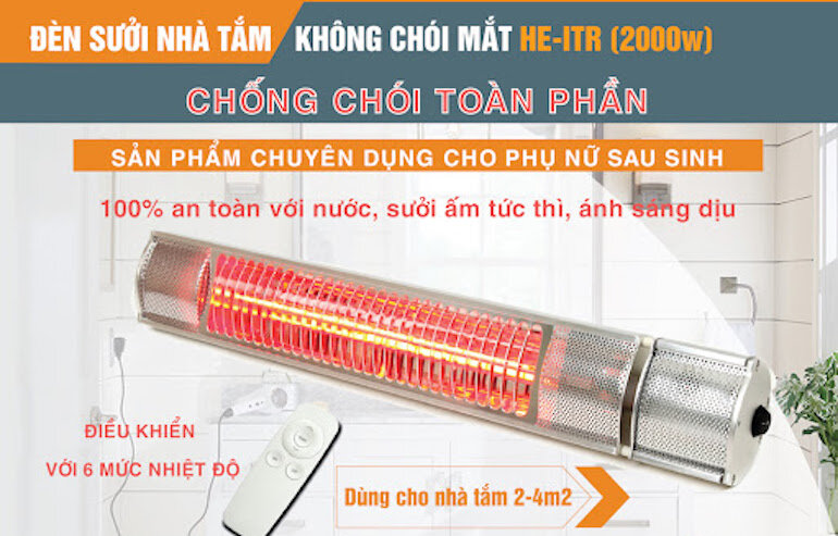 Đèn sưởi nhà tắm không chói mắt có điều khiển Heizen HEIT-R