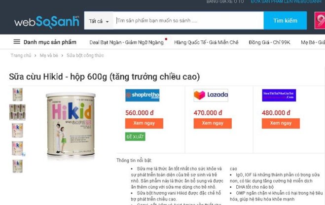 Sữa Hikid hương vani 600g và hương socola 650g