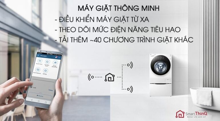 Máy giặt thông minh được tích hợp công nghệ Smart ThinQ hiện đại