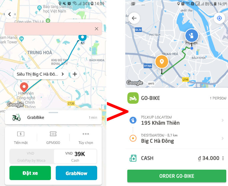 So sánh giá cước dịch vụ xe ôm của Grab và Go-Viet : đi bên nào rẻ hơn ?
