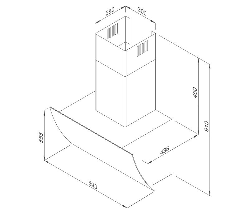 Kích thước lắp đặt máy hút mùi Malloca MC-9039B